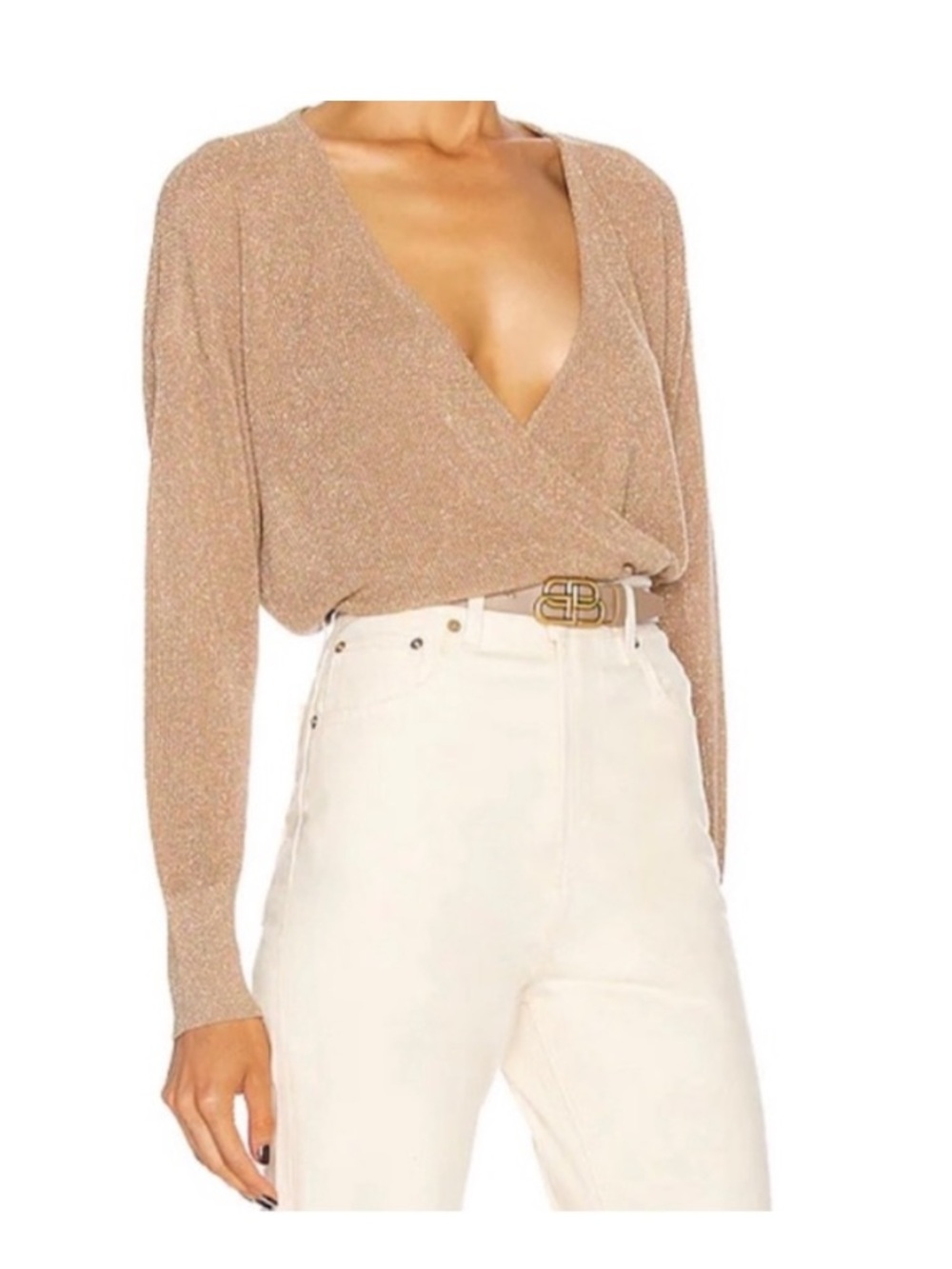 L'AGENCE Blair Crossover Pullover Biscotti Metallic - Picture 2 of 8